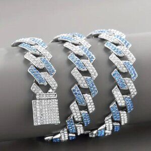 💥16" Miami Ice  metal necklace with blue and clear crystals NWT